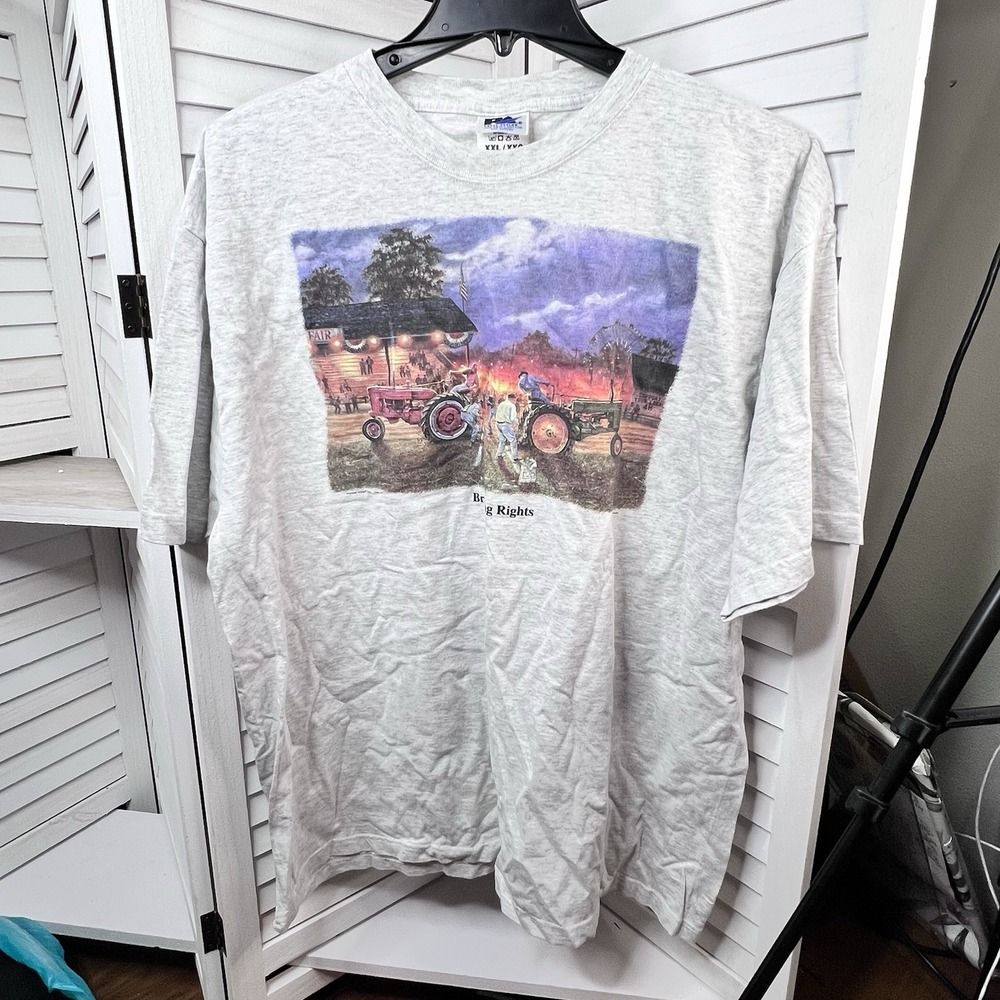 Vintage David Barnhouse Tractor Pull T-Shirt XXL Bragging Rights USA Farm *Flaw*
